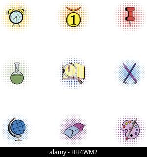 School icons set, pop-art style Stock Vector