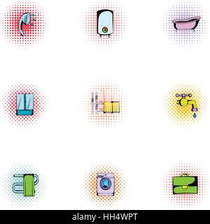 Sanitary appliances icons set, pop-art style Stock Vector