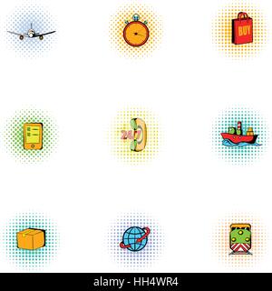 Transportation icons set, pop-art style Stock Vector
