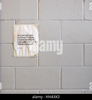 Warning Sign Taped on Wall Fabric in Indoor Public Space - Early 2000s ...