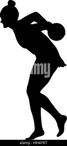 Silhouette girl gymnast with the ball. Vector illustration Stock Vector