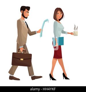 man and woman walking office work documents folder suitcase Stock Vector