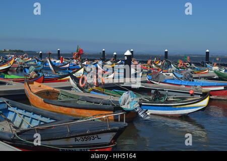 portuguese fishing boats in harbour Stock Photo