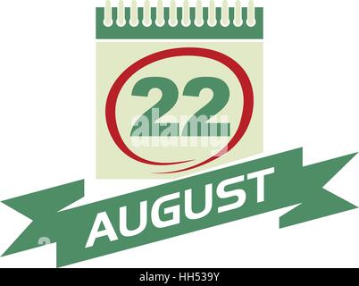 22 August Calendar with Ribbon Stock Vector