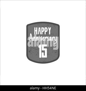Happy 15th Anniversary badge, sign and emblem in retro style. Easy to edit use your number, text. Vector illustration isolate on white background. Mon Stock Vector