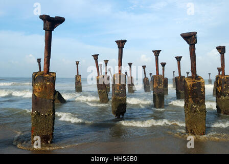 remains of an old sea bridge at kappad beach,calicut,kerala,india Stock Photo