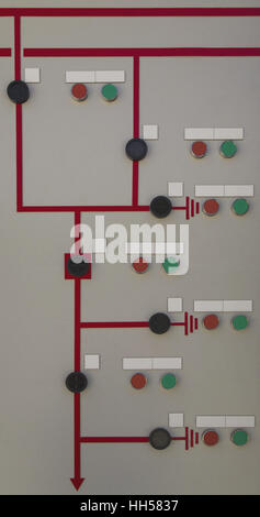 Control panel with single line diagram and command buttons Stock Photo