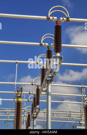 High voltage switchyard in modern electrical substation Stock Photo