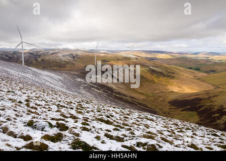 SSE Clyde windfarm in winter from mid hill, crawford, south lanarkshire, scotland Stock Photo