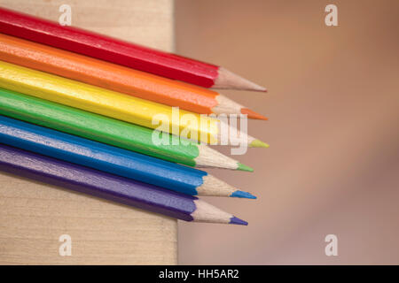 Close up view at colored drawing pencils in a variety of colors Stock Photo