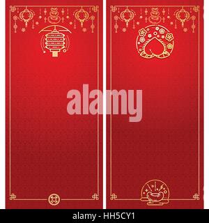 Vector Illustration of Chinese New Year Greeting Card. Modern Linear Style. Stock Vector