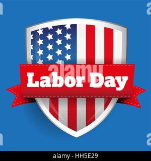 Labor Day sign with USA flag shield Stock Vector