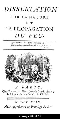 ÉMILIE DU CHÂTELET (1706-1749) French physicist. Title page of her 1744 book on the Nature and Propagation of Fire Stock Photo