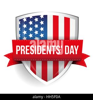 Presidents day on USA flag shield Stock Vector