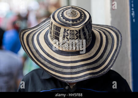 man wearing a traditional colombian straw hat called sombrero vueltiao Stock Photo