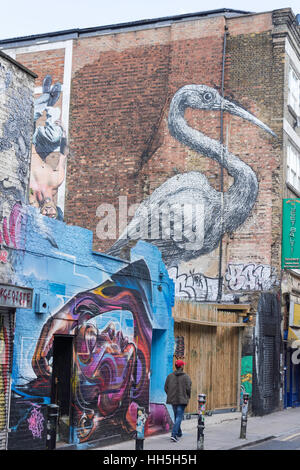 Large wall murals in Hanbury Street, Spitalfields, London Borough of Tower Hamlets, Greater London, England, United Kingdom Stock Photo