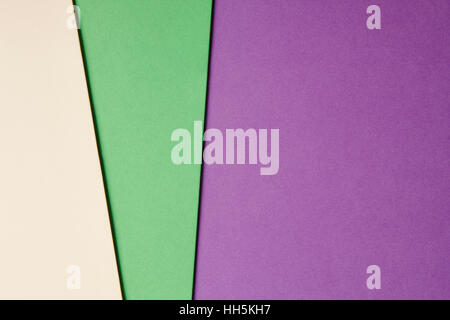 Colored cardboards background beige green purple tone. Copy space. Horizontal Stock Photo