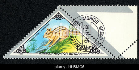 A postage stamp printed in Mongolia shows a Siberian chipmunk (Tamias sibiricus laxmann sundevall), 1983 Stock Photo