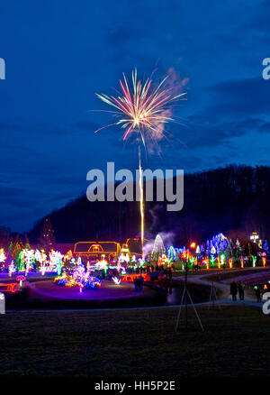 Village in Christmas lights fireworks, Croatia Stock Photo