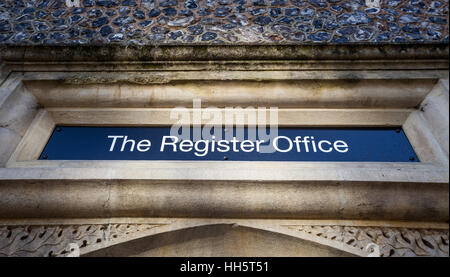 The Register Office SIgn, Winchester registry office, Hampshire, UK Stock Photo