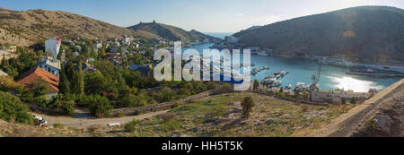 SEVASTOPOL, BALAKLAVA - OCTOBER 06, 2014: Panorama of Balaklava bay in autumn Stock Photo