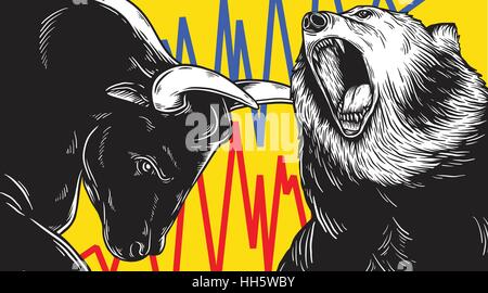 Bull and Bear Market Investment Business Icon Concept Stock Vector
