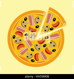 Assorted pizza with mushrooms, tomatoes, olives and meat Stock Vector