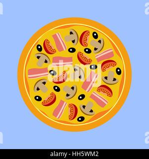 Assorted pizza with mushrooms, tomatoes, olives and meat Stock Vector