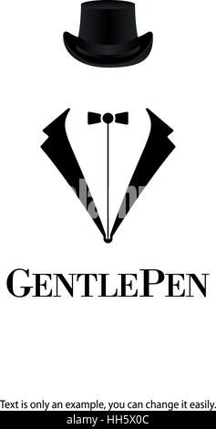 Fountain pen and gentleman icon for writers, publishers and schools. Minimal vector logo eps10. Stock Vector