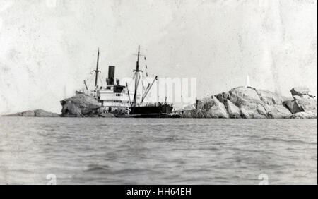 Steamship SS Chusan of the China Navigation Company, en route to Shanghai, ran aground between two rocks near Wei-Hai-Wei island (at the time used as a British naval base), north east China, on 31 October 1932.