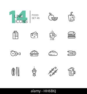 Kinds of Food Line Icons Set Stock Vector