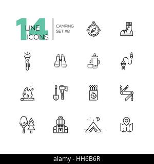 Camping and Hiking - line icons set Stock Vector