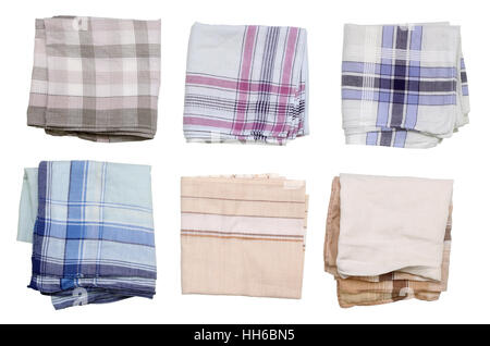 Pure simple men's handkerchief  isolated set. The man himself wash, ironed and put cotton scarfs. Stock Photo