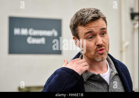 Jamie King outside Avon Coroner's Court in Flax Bourton, where a coroner has said that his baby son died when staff at an NHS hospital decided to delay his delivery and his mother was sent home. Stock Photo