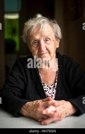 Portrait of an elderly gray-haired woman pensioner. Stock Photo