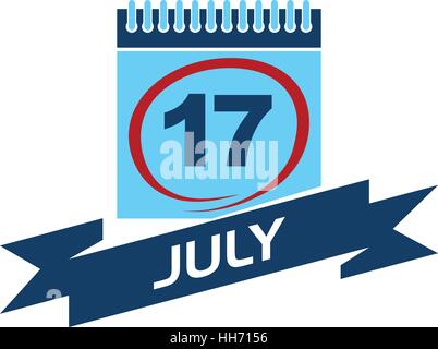 17 July Calendar with Ribbon Stock Vector