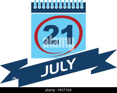 21 July Calendar with Ribbon Stock Vector