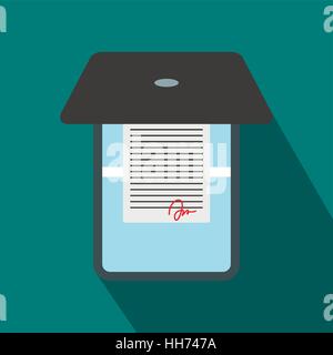 Opened office scanner with icon, flat style Stock Vector