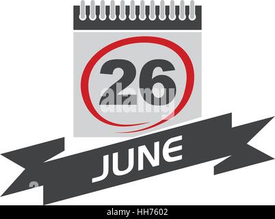 26 June Calendar with Ribbon Stock Vector