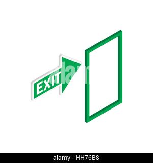 Green exit sign icon, isometric 3d style Stock Vector