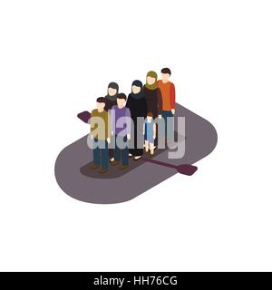 Refugees on boat icon, isometric 3d style Stock Vector