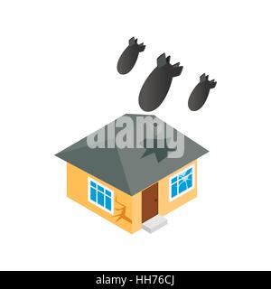 Bombing of house icon, isometric 3d style Stock Vector