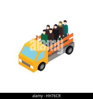 Refugees on truck icon, isometric 3d style Stock Vector