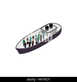 Refugees on ship icon, isometric 3d style Stock Vector