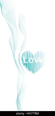 blue smoke and heart with the word love. illustration on a white background. use the smart phone, website, decoration, design, printing, fabric, shirt Stock Vector