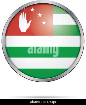 Vector Abkhazian flag button. Abkhazia flag glass button style with metal frame. Stock Vector