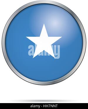 Vector Somalian flag button. Somalia flag glass button style with metal frame. Stock Vector