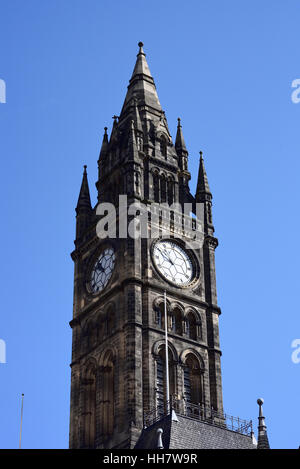 Victorian Clock Tower, Middlesbrough Town Hall, designed by George Gordon Hopkins,showing clock faces and steeple Stock Photo