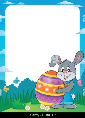 Frame with bunny holding big Easter egg - eps10 vector illustration. Stock Vector