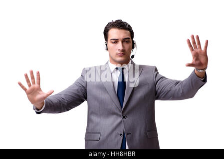 Handsome man with headset isolated on white Stock Photo